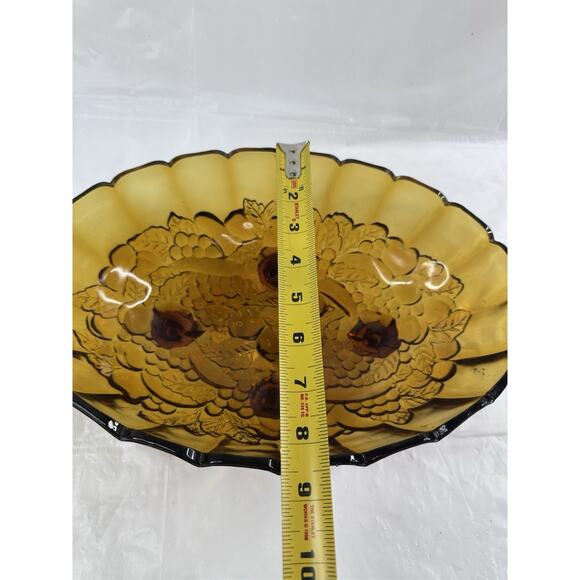 Indiana Glass Harvest Grape Carnival Fruit Bowl Oval Amber Footed MCM Vintage - Picture 10 of 10